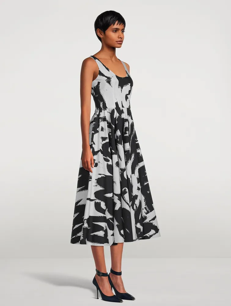 Cotton Poplin Midi Dress Grafitti Print