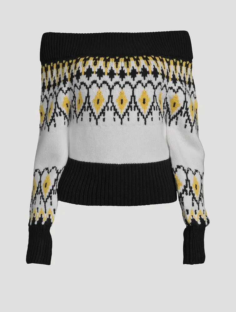 Off-The-Shoulder Wool Fair Isle Sweater