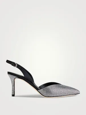 Crystal-Embellished Satin Slingback Pumps