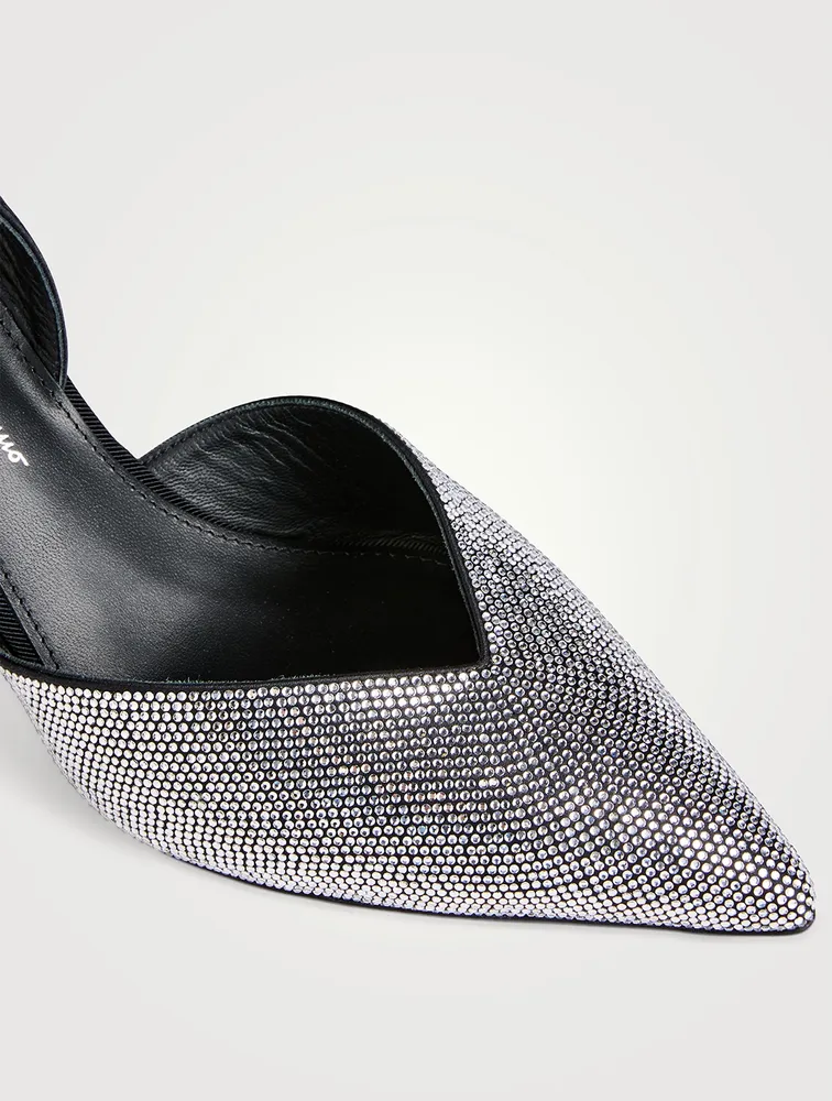 Crystal-Embellished Satin Slingback Pumps