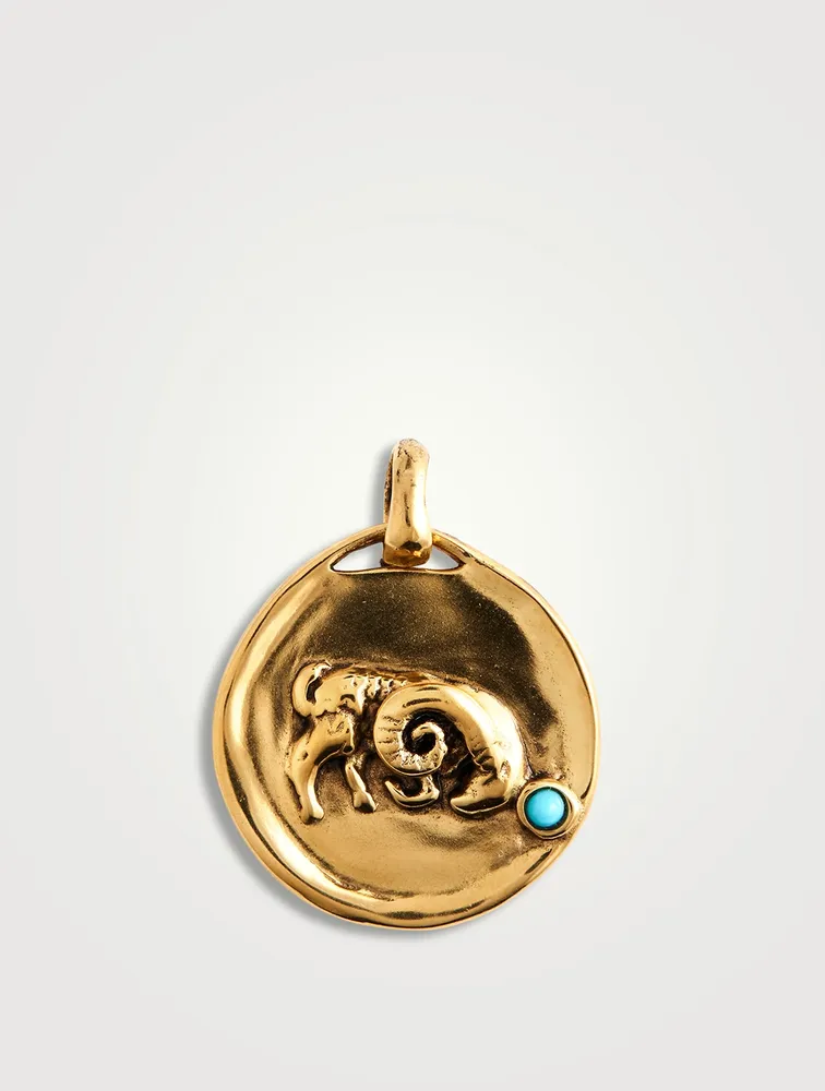 Medium 24K Gold Plated Aries Charm With Turquoise