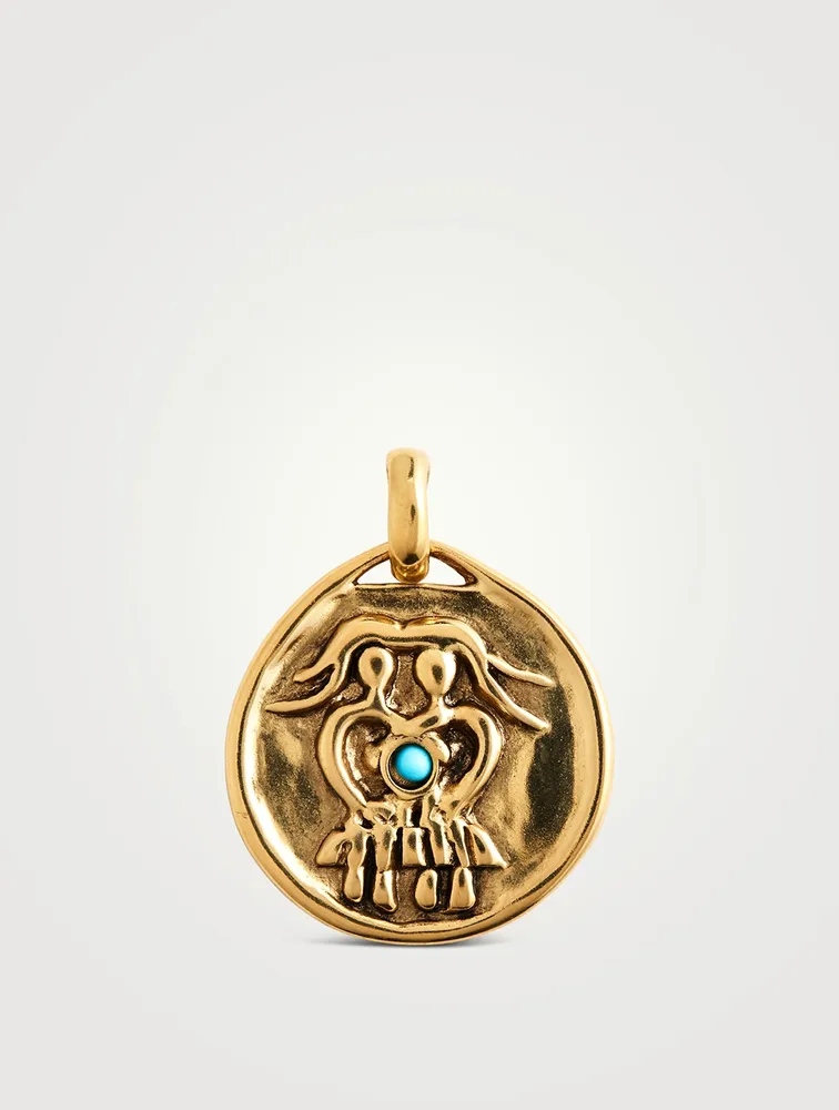 Medium 24K Gold Plated Gemini Charm With Turquoise
