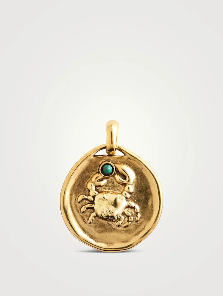 Medium 24K Gold Plated Cancer Charm With Turquoise