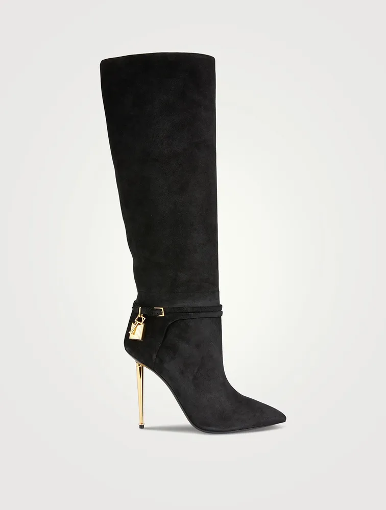 Suede Knee-High Boots With Padlock