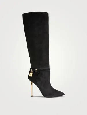 Suede Knee-High Boots With Padlock