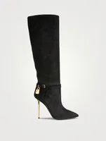 Suede Knee-High Boots With Padlock