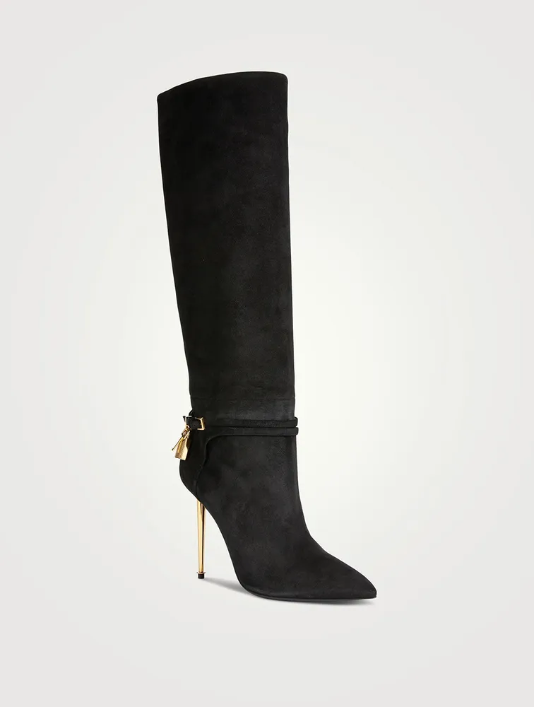 Suede Knee-High Boots With Padlock