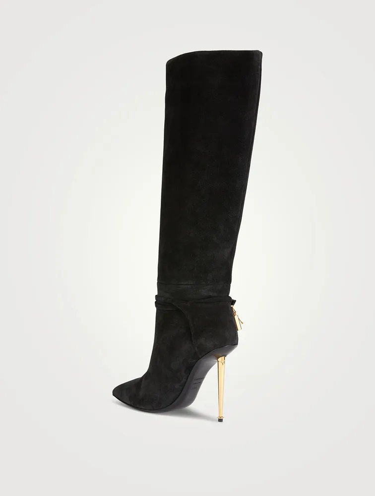 Suede Knee-High Boots With Padlock
