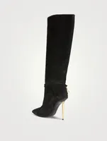 Suede Knee-High Boots With Padlock