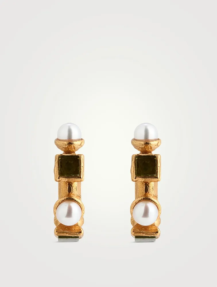 The Traveller's Path Earrings With Pearl And Tourmaline