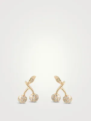 Mini 14K Gold Cherry Stud Earrings With Diamonds