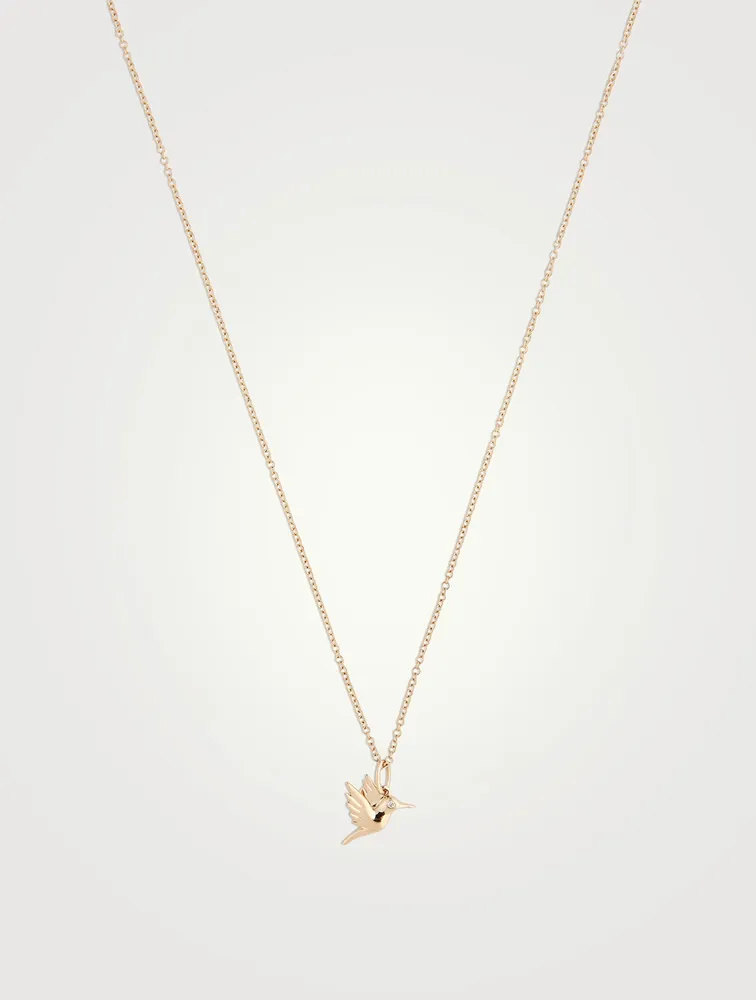14K Gold Hummingbird Necklace With Diamond