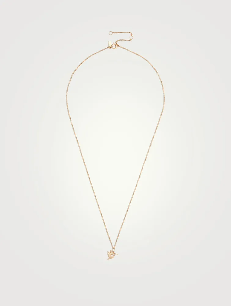 14K Gold Hummingbird Necklace With Diamond