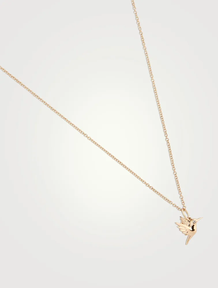 14K Gold Hummingbird Necklace With Diamond