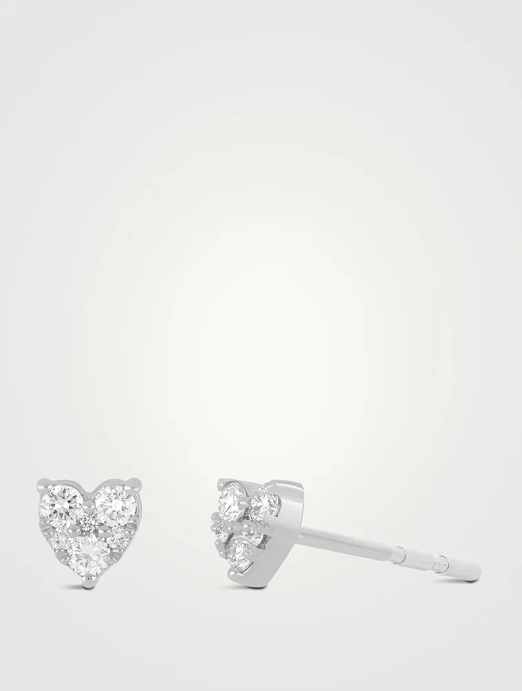 14K Gold Heart Stud Earrings With Diamonds