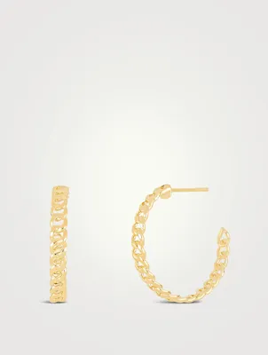 14K Gold Curb Chain Hoop Earrings