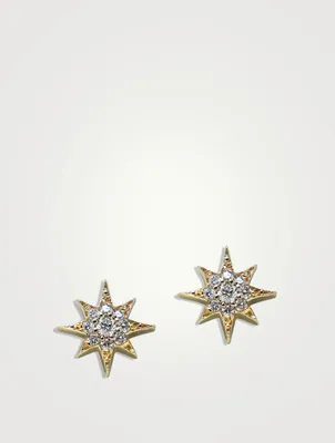Aztec 14K Gold North Star Stud Earrings With Diamonds