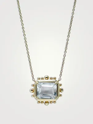 Dew Drop 14K Gold Marine Pendant Necklace With Clear Topaz