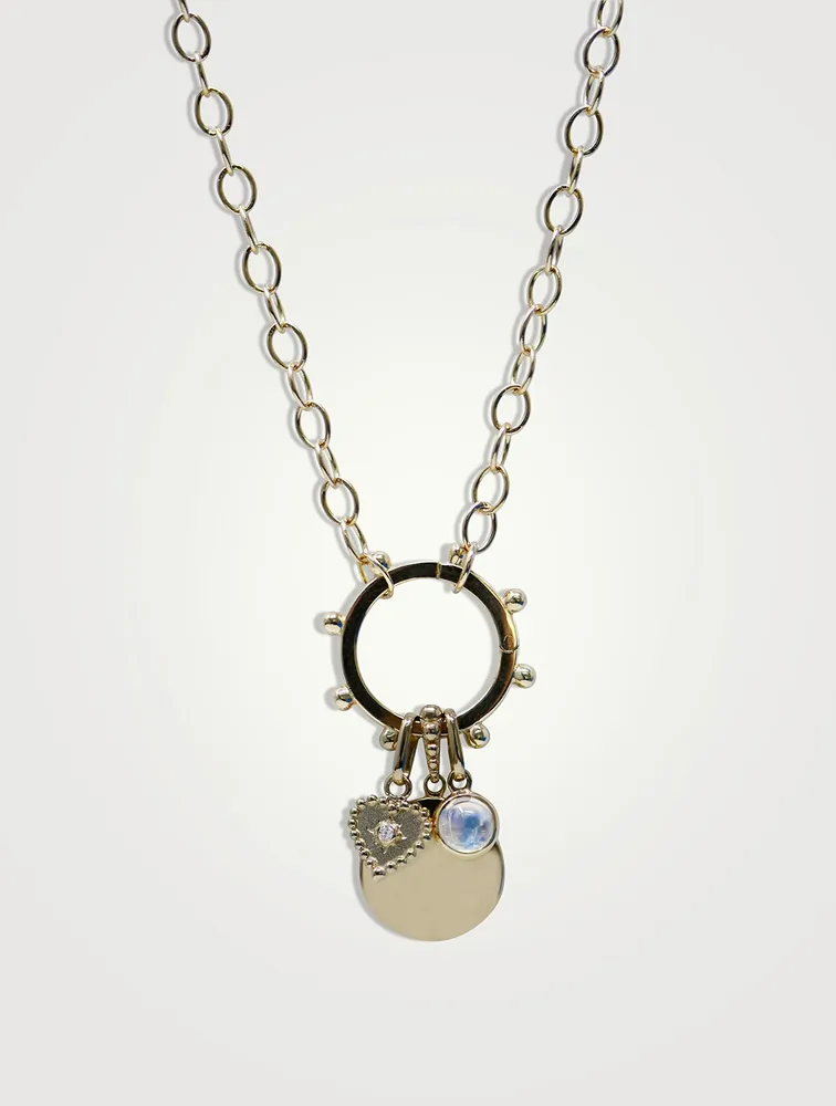 Dew Drop 14K Gold Marine Story Catcher Charm Necklace With Moonstone