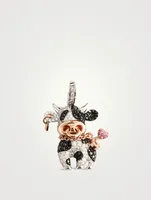 Medium Niu Bo Bo 18K White Gold Ox Pendant With Diamonds, Black Diamonds, And Pink Sapphires