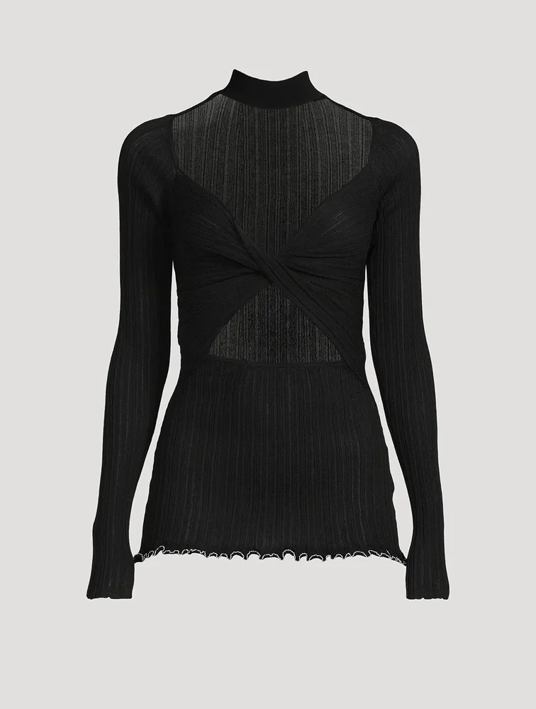 Twist-Front Cut-Out Turtleneck Top