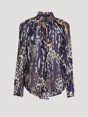 Gathered Blouse Leopard Print