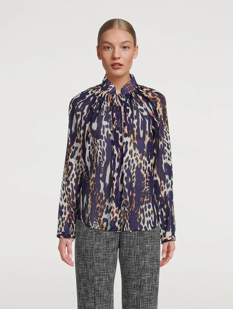 Gathered Blouse Leopard Print