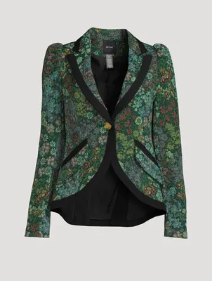 Pouf-Sleeve Blazer Floral Print