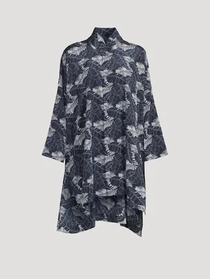 Long Silk Shirt Tropical Leaf Print