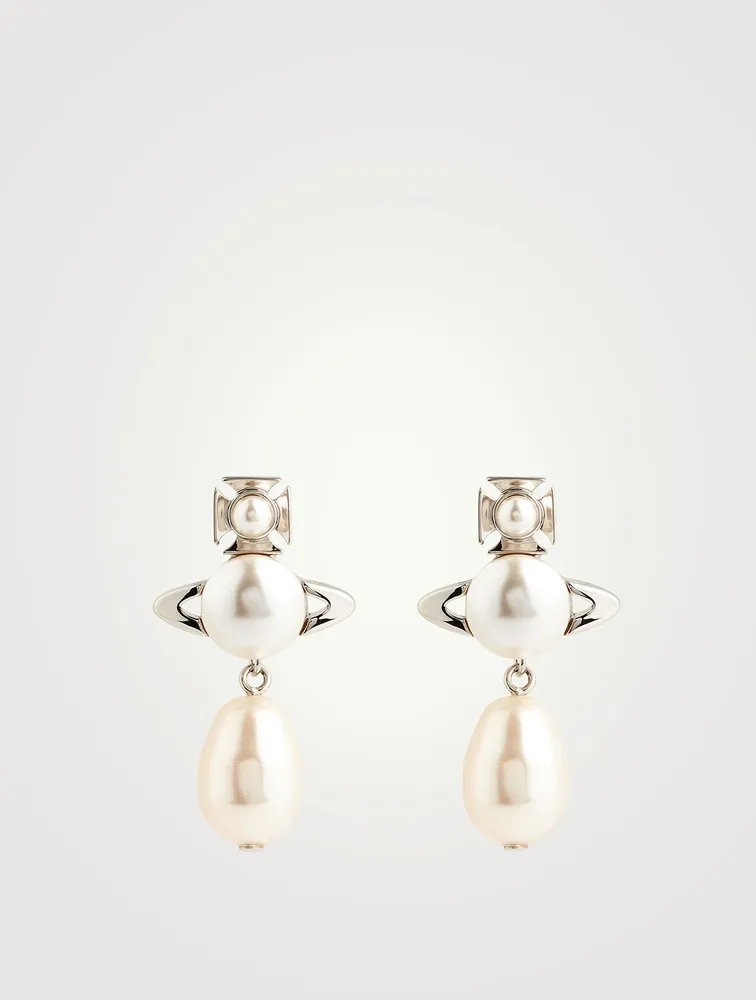 Inass Logo Faux Pearl Earrings