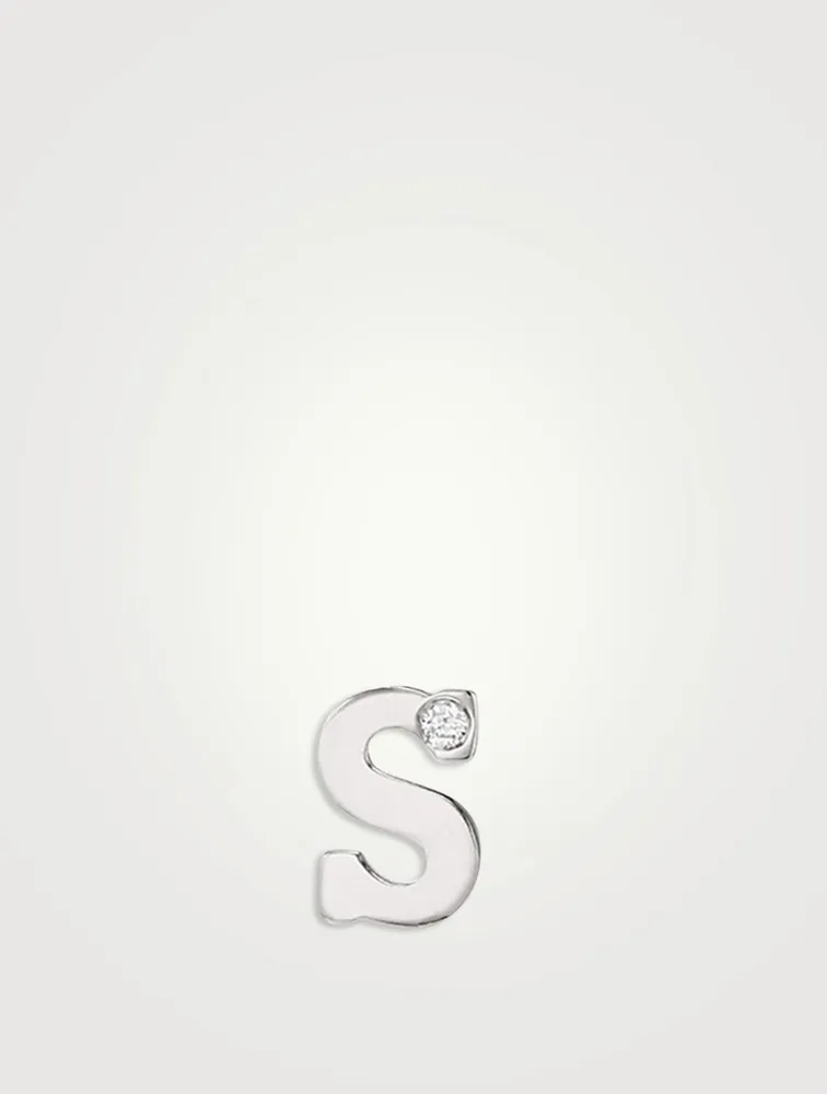 Love Letter White Gold Initial S Single Diamond Stud Earring