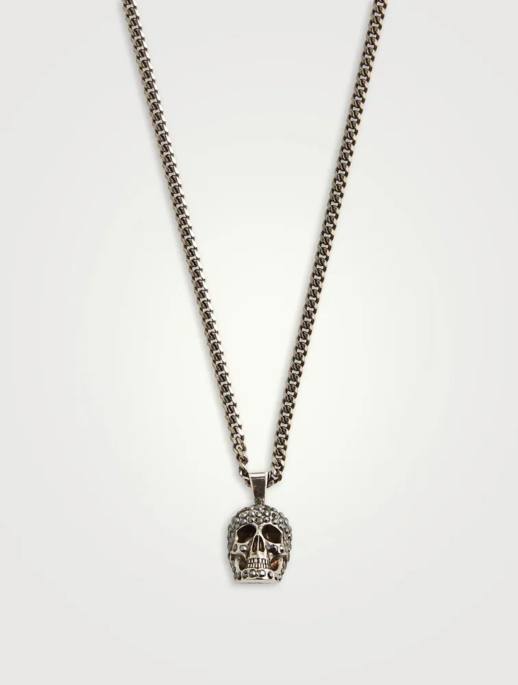 Pavé Skull Pendant Necklace With Crystals