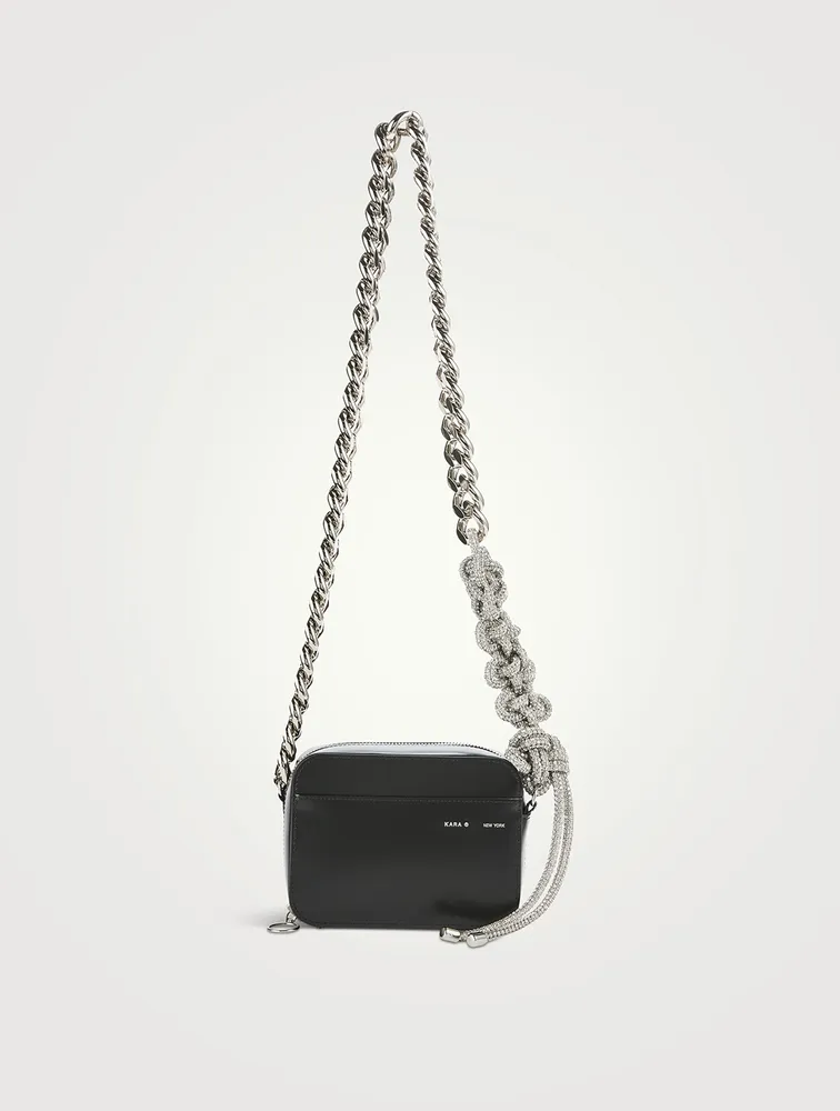 Knot And Crystal Chain Leather Camera Bag