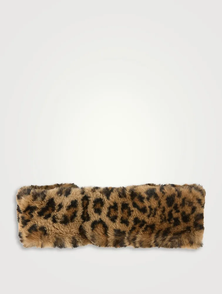 Eleni Faux Fur Headband In Leopard Print