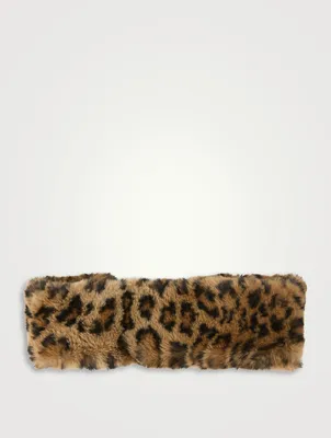 Eleni Faux Fur Headband In Leopard Print