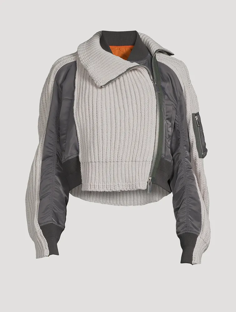 Nylon Twill x Wool Knit Blouson Jacket