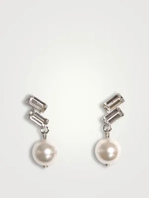 Pom Faux Pearl And Crystal Drop Earrings