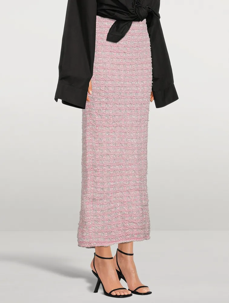Back-to-Front Tweed Midi Skirt
