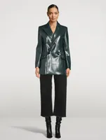 Faux Leather Double-Breasted Blazer