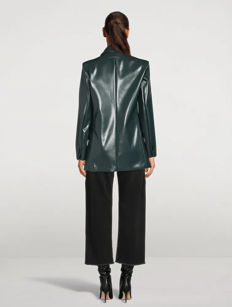 Faux Leather Double-Breasted Blazer