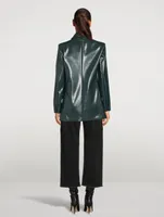Faux Leather Double-Breasted Blazer