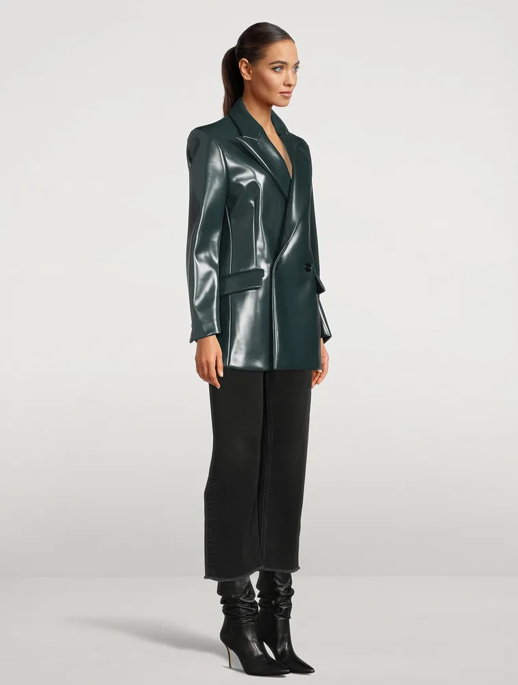 Faux Leather Double-Breasted Blazer