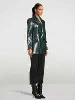 Faux Leather Double-Breasted Blazer
