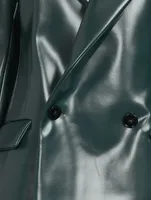Faux Leather Double-Breasted Blazer