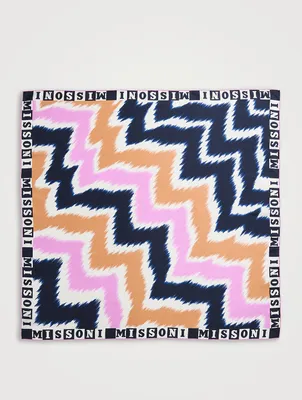 Silk Zig-Zag Scarf With Logo Border