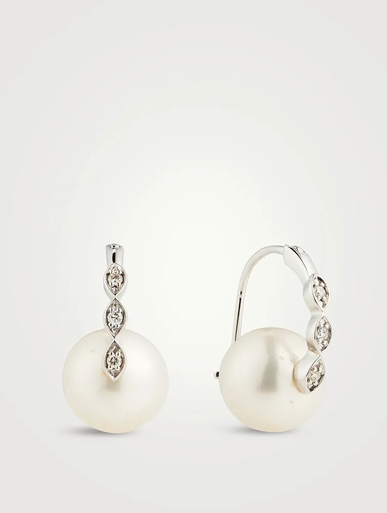 14K Gold Evil Eye Pearl Earrings With Diamonds