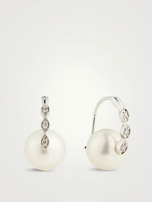 14K Gold Evil Eye Pearl Earrings With Diamonds
