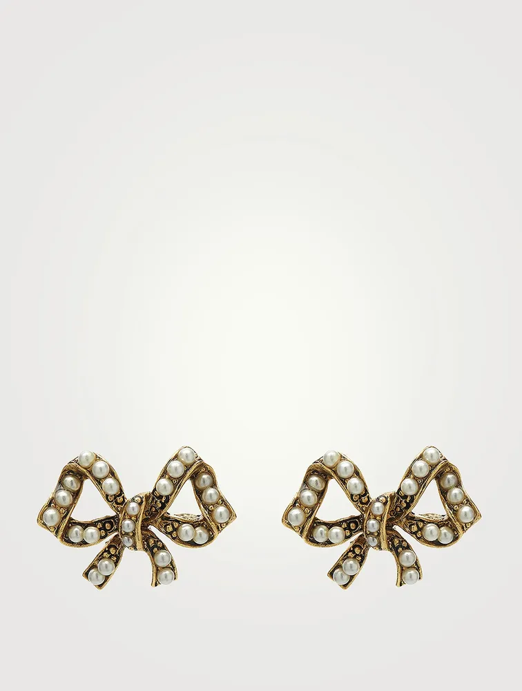 Baby Bow Stud Earrings With Faux Pearls
