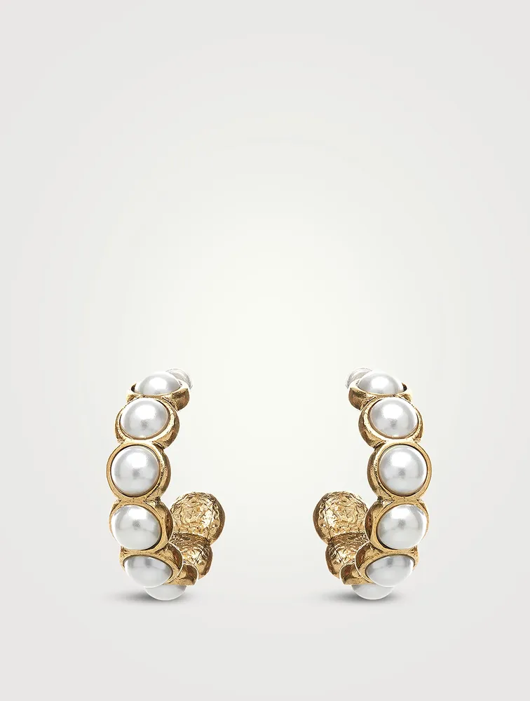 Faux Pearl Cabochon Hoop Earrings