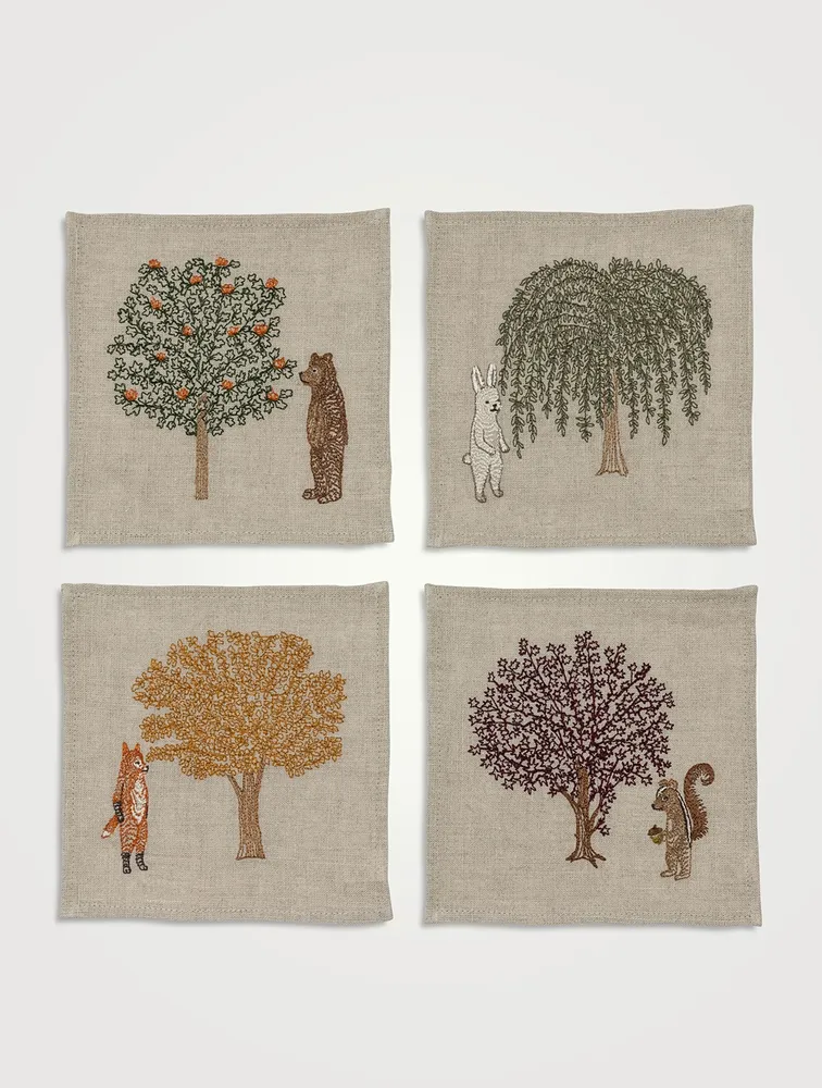 Set Of Four Fall Gathering Cocktail Napkins